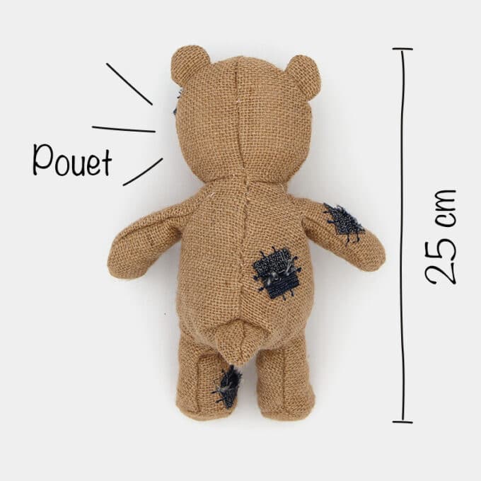 Jouet peluche ours sonore en toile de jute pour le chien et le chiot