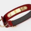 collier-cuir-dore-chien-rouge-detail collier en cuir métal doré pour le chien et le chiot