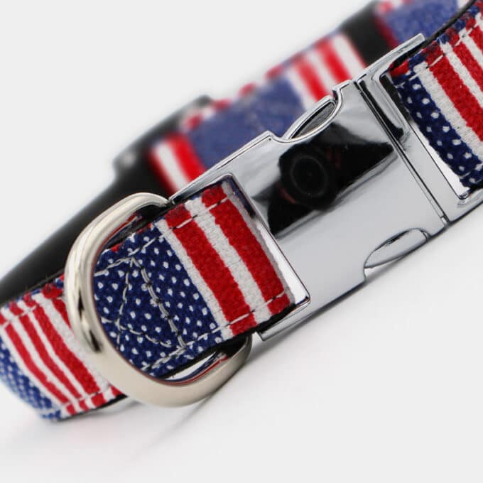 collier-nylon-clip-sport-drapeau-USA-chien-2 collier USA en nylon avec clip argenté pour chien et chiot