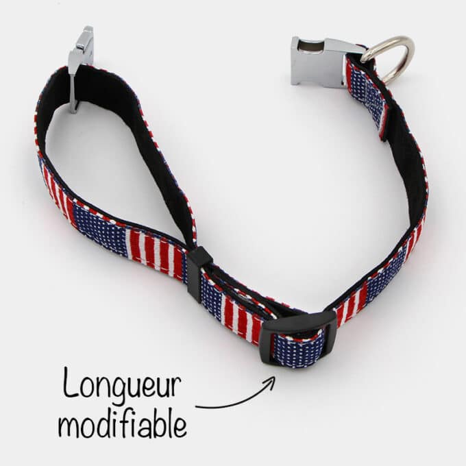 collier-nylon-clip-sport-drapeau-USA-chien-3 collier USA en nylon avec clip argenté pour chien et chiot