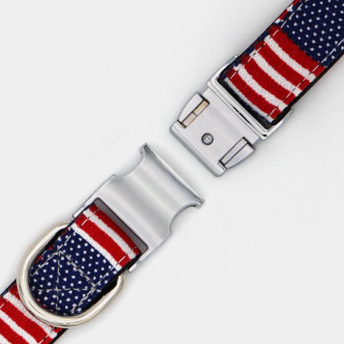collier-nylon-clip-sport-drapeau-USA-chien-4 collier USA en nylon avec clip argenté pour chien et chiot