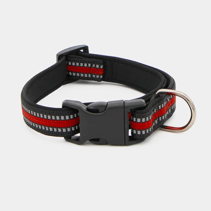 collier-sport-chien-chiot-nylon-reflechissant-clip-rouge collier sport réfléchissant en nylon avec clip pour chien et chiot