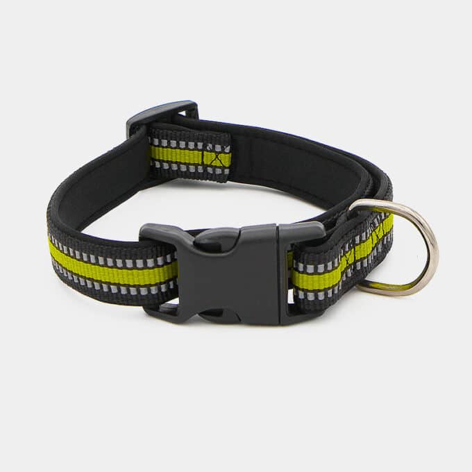 collier-sport-chien-chiot-nylon-reflechissant-clip-vert collier sport réfléchissant en nylon avec clip pour chien et chiot