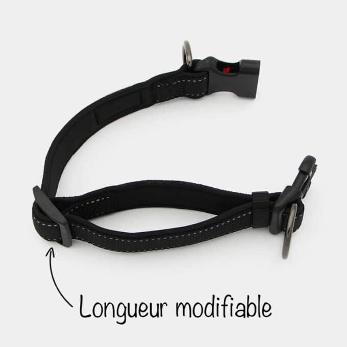 collier sport noir réfléchissant en nylon avec clip pour chien et chiot