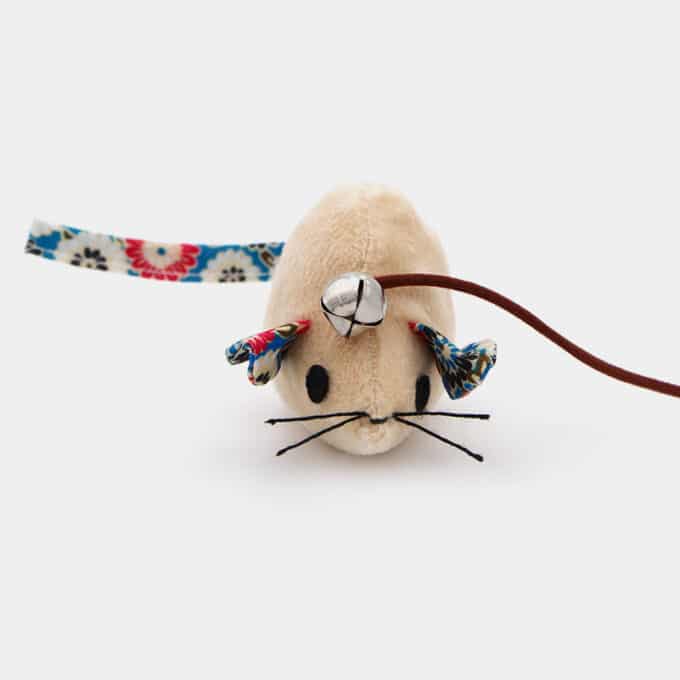 Jouet canne à pêche en bois avec souris pour le chat ou le chaton