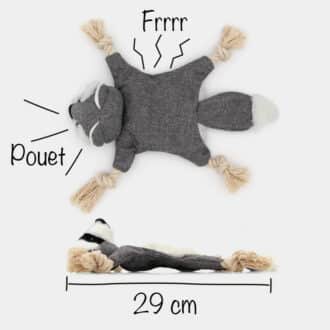 Jouet peluche raton laveur sonore en lin et corde pour le chien et le chiot
