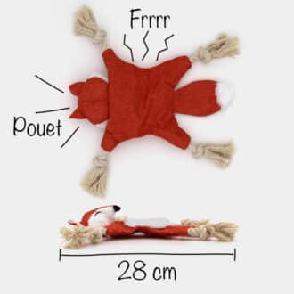 Jouet peluche renard sonore en lin et corde pour le chien et le chiot