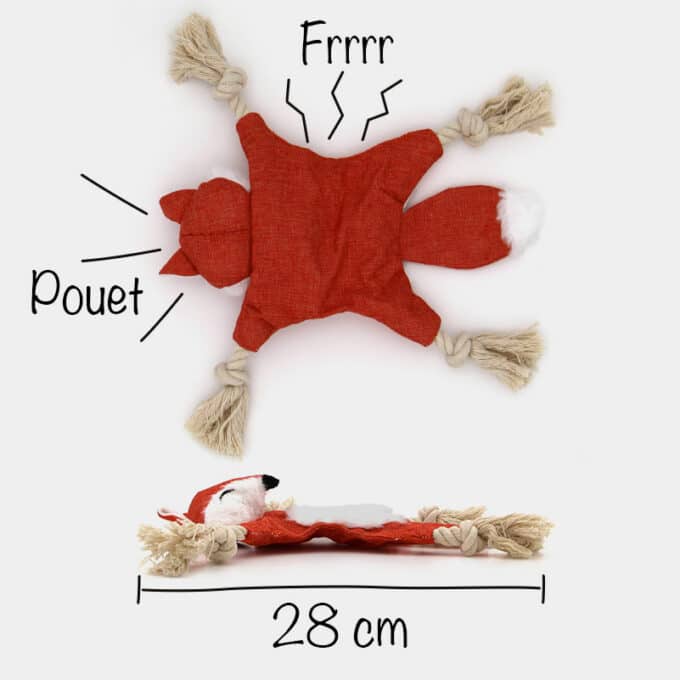Jouet peluche renard sonore en lin et corde pour le chien et le chiot