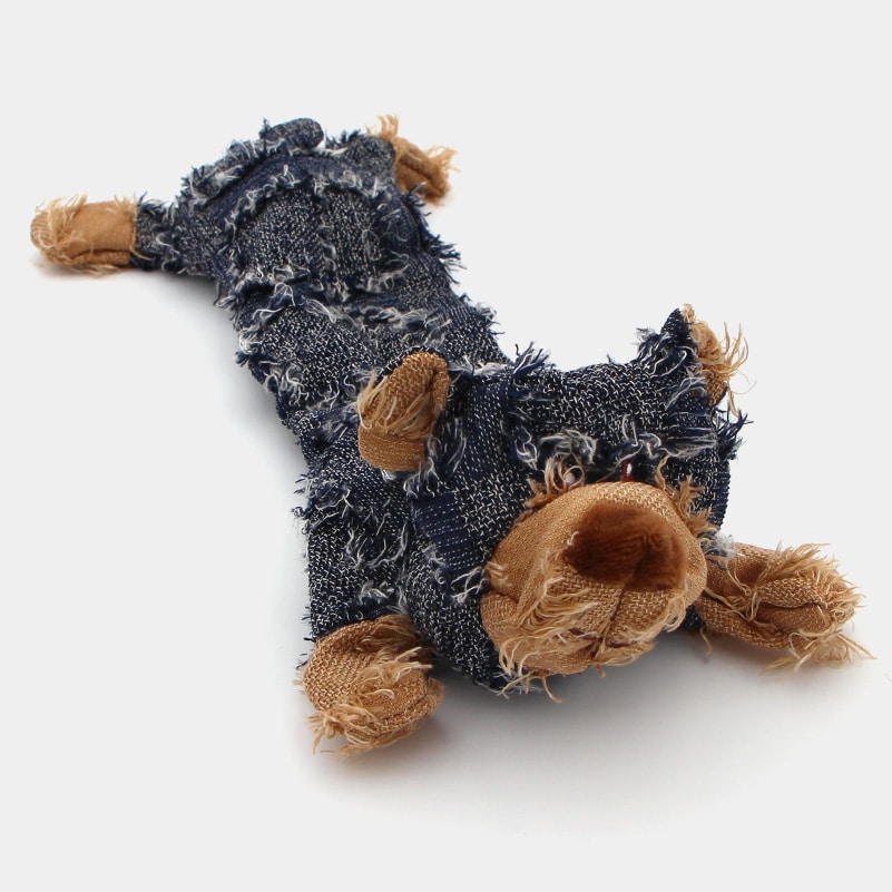 Peluche pour chien sans rembourrage - ours bleu plat qui couine -  Catedogshop