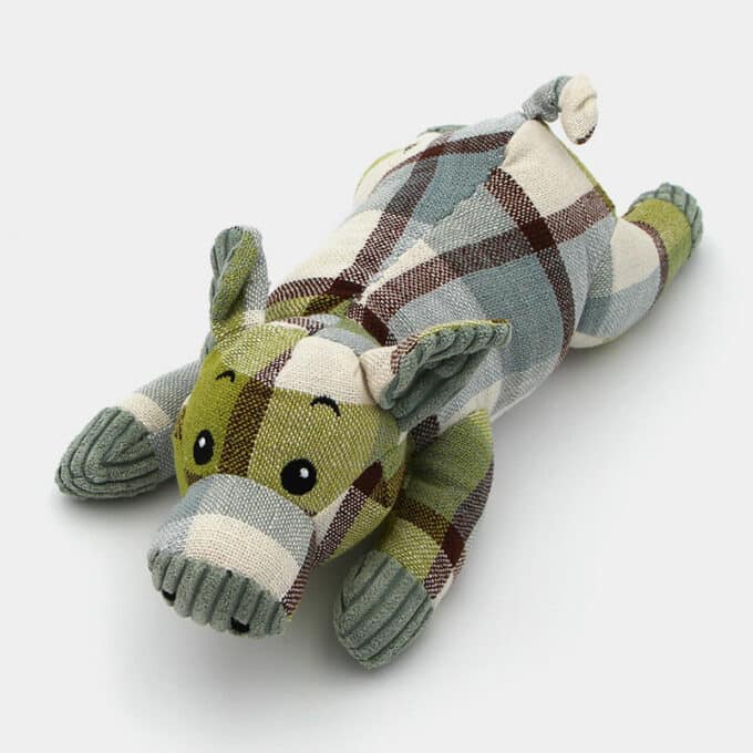 jouet-peluche-chien-chiot-sonore-bruit-cochon-2 Jouet peluche cochon sonore en lin motif tartan pour le chien et le chiot