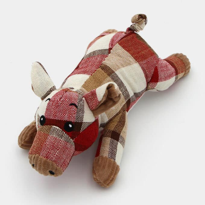 jouet-peluche-chien-chiot-sonore-bruit-cochon-3 Jouet peluche cochon sonore en lin motif tartan pour le chien et le chiot