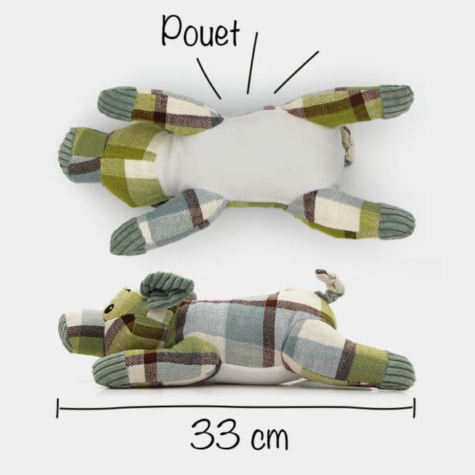 jouet-peluche-chien-chiot-sonore-bruit-cochon-5 Jouet peluche cochon sonore en lin motif tartan pour le chien et le chiot