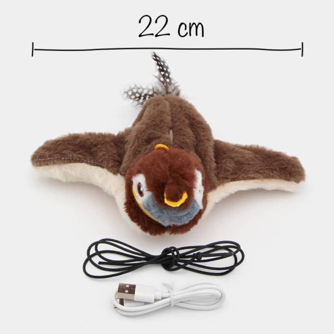 Oiseau interactif qui vole et chante au bout d'une ficelle pour chat