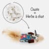 souris-tissu-herbe-a-chat-plumes Souris en tissu avec plumes, grelot et herbe à chat