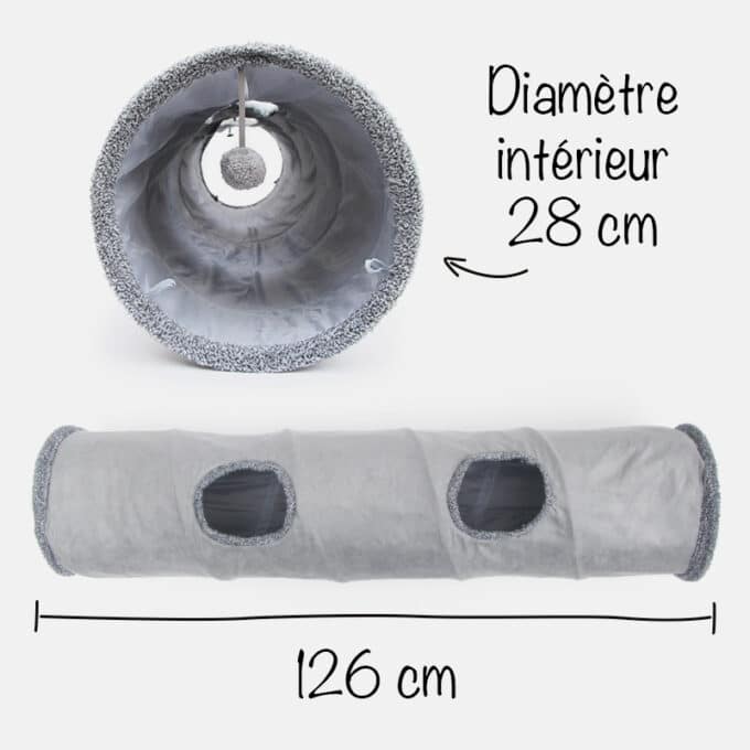 Tunnel pour chat en tissu avec fenêtres et armature métallique