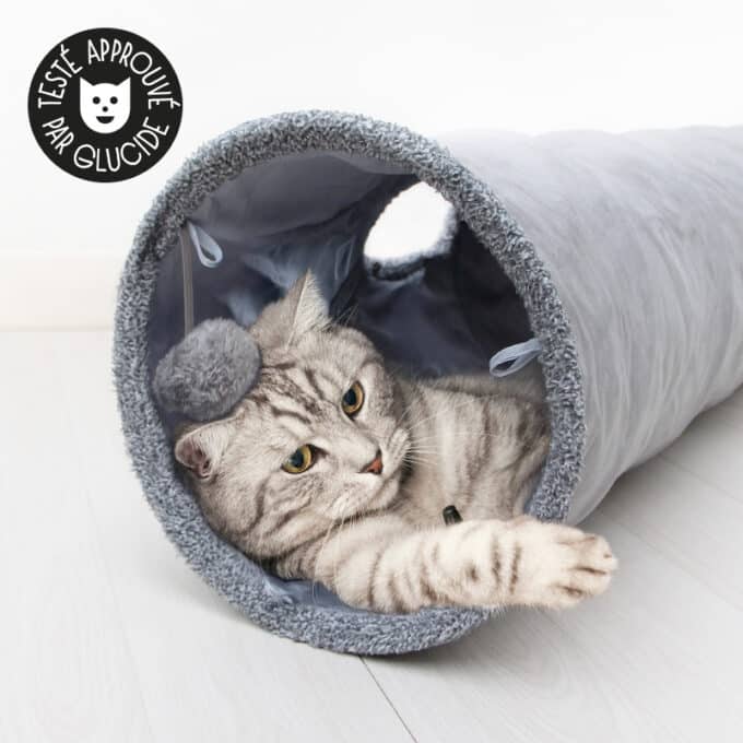 Tunnel pour chat en tissu avec fenêtres et armature métallique