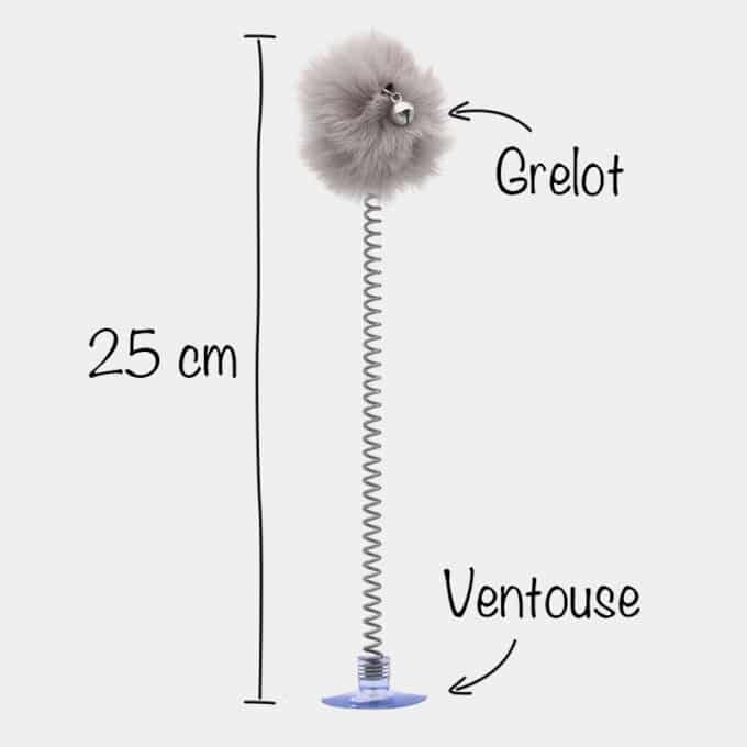 Jouet balle en pompon au bout d'un ressort pour le chat