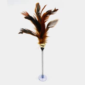 Jouet plumeau avec grelot fixé au bout d'un ressort pour le chat