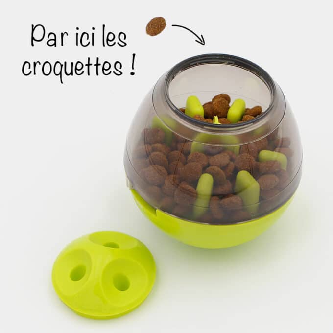 Distributeur de croquettes pour chien culbuto