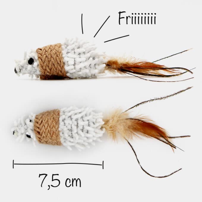 Jouet souris en tissu avec plumes pour chat