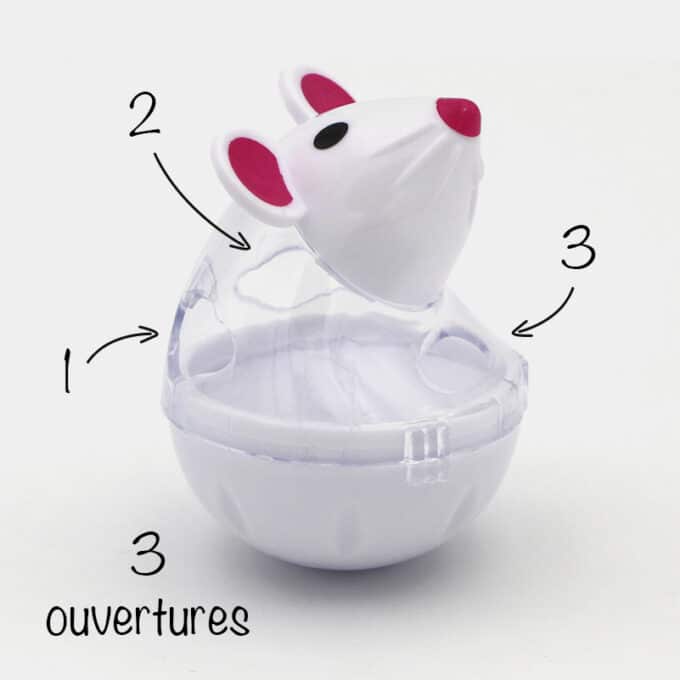 Jouet distributeur de croquettes culbuto pour chat souris blanche