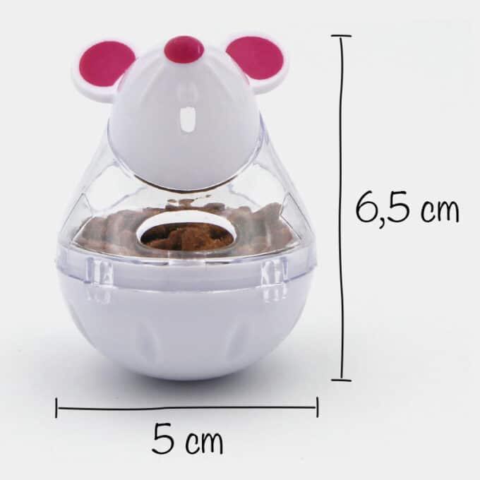 Jouet distributeur de croquettes culbuto pour chat souris blanche