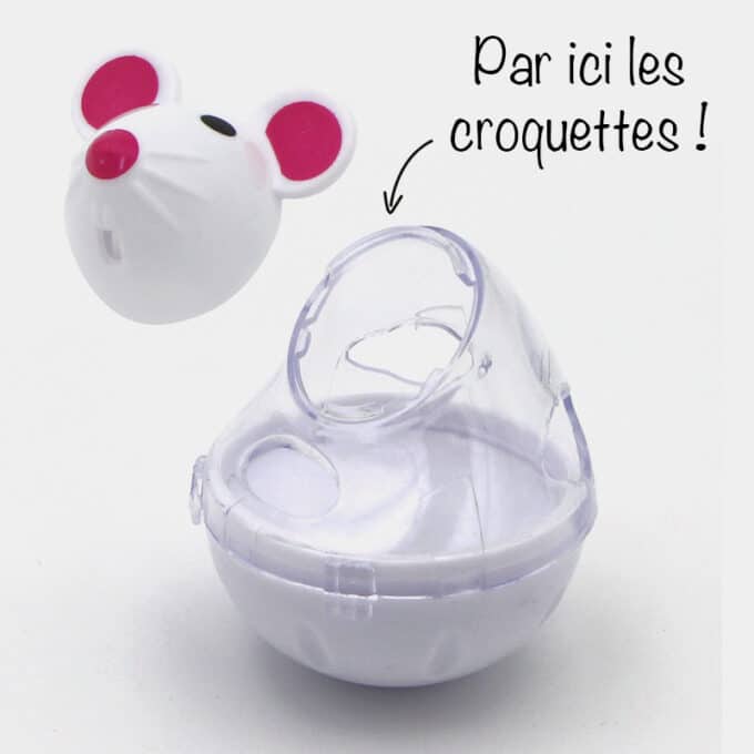 Jouet distributeur de croquettes culbuto pour chat souris blanche
