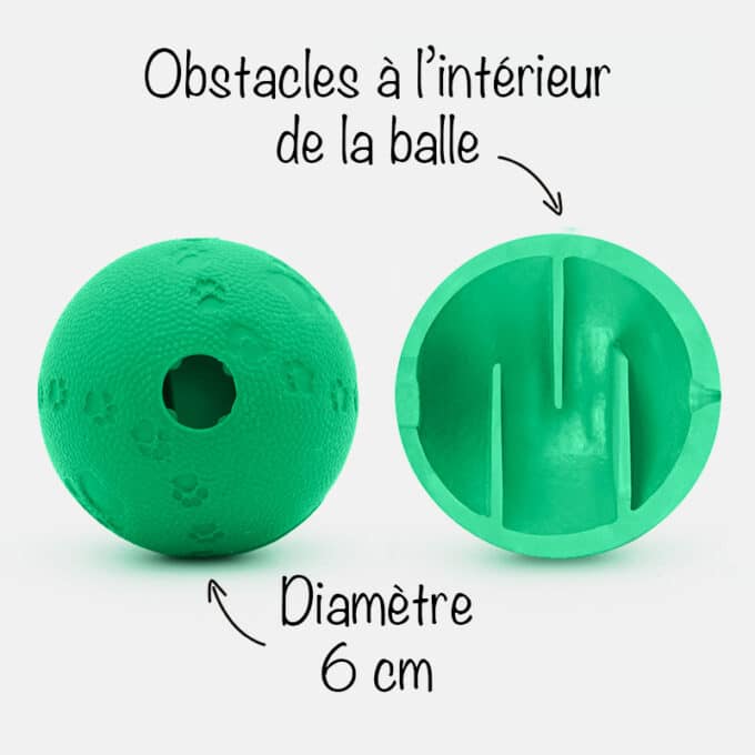 balle-distributrice-croquettes-friandises-caoutchouc-chat-2b Balle à croquettes en caoutchouc avec obstacles pour chat