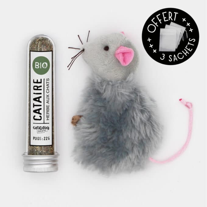 Jouet souris avec poche rechargeable à remplir d'herbe à chat