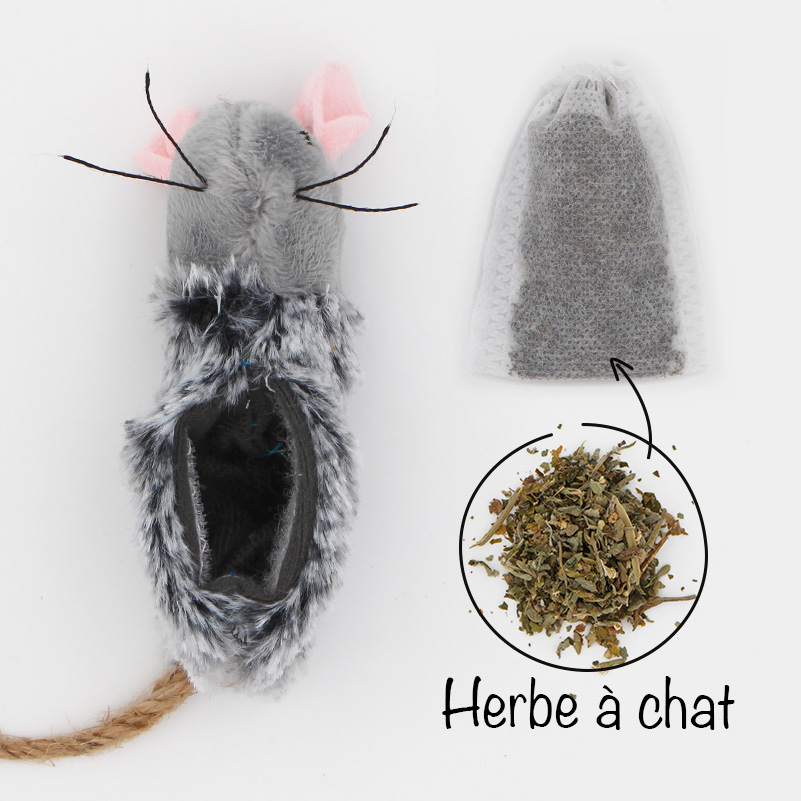 Souris avec poche à remplir d'herbe à chat - Fournie avec sachet de cataire  - Catedogshop