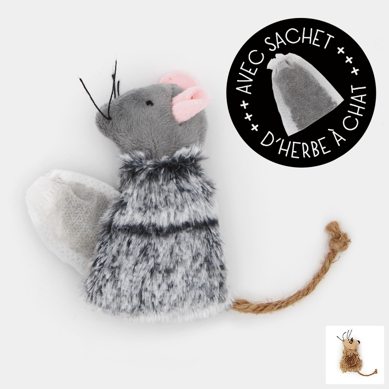 Souris avec poche à remplir d'herbe à chat - Fournie avec sachet de cataire  - Catedogshop