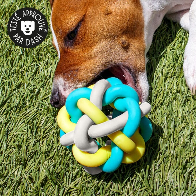 balle-caoutchouc-nouee-torsadee-solide-chien-mordeur-2 Balle torsadée pour chien mordeur