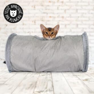 Tunnel pour chat en tissu gris