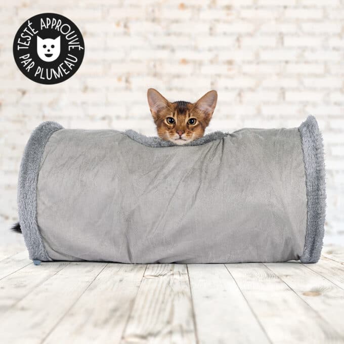 tunnel-pour-chat-6 Tunnel pour chat en tissu gris