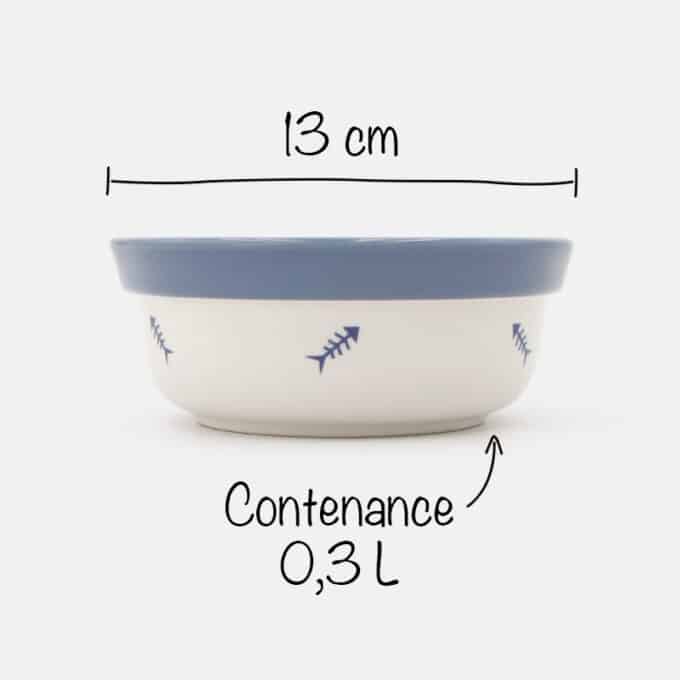Gamelle céramique pour chat blanc et bleu