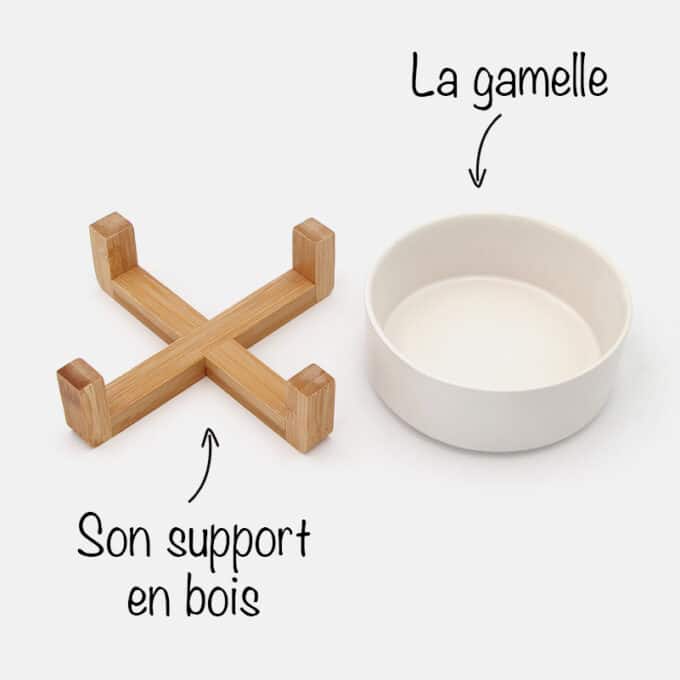 Gamelle en céramique pour chat surélevée et refroidissante avec socle en bois
