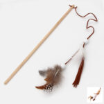 Canne à pêche avec plumes et billes en bois pour chat