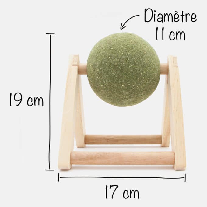 boule-balle-herbe-chat-cataire-catnip-socle-5 Boule d'herbe à chat cataire sur socle en bois
