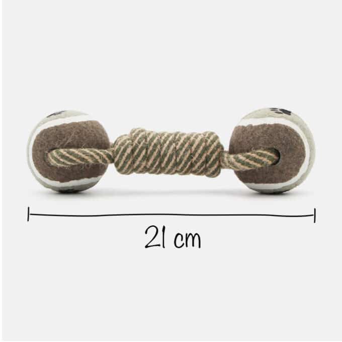 2 balles de tennis avec corde à nœuds pour le chien