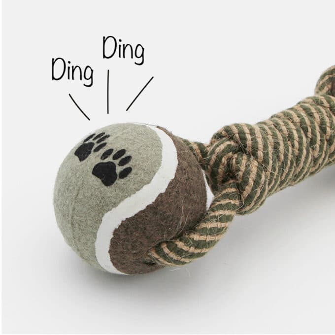 2 balles de tennis avec corde à nœuds pour le chien