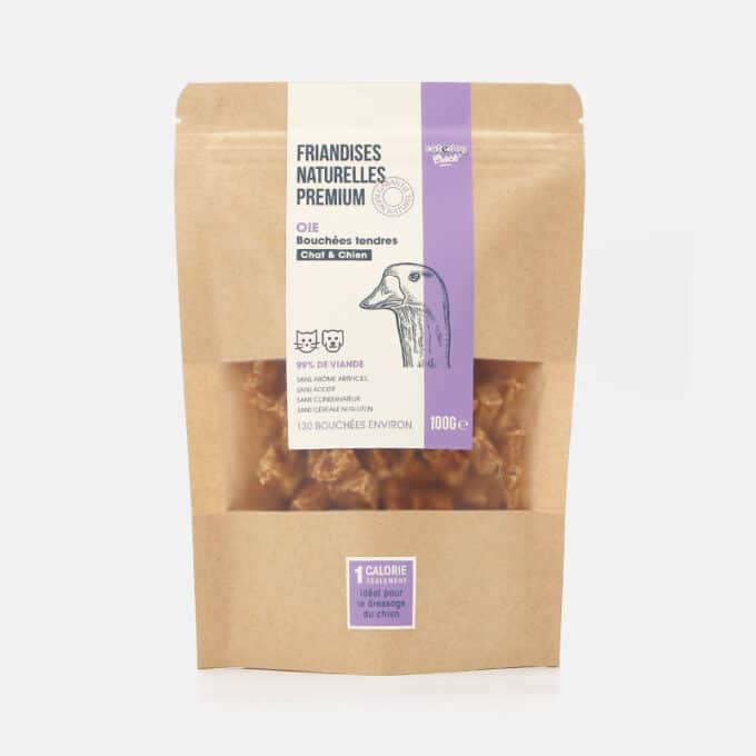 friandise-naturelle-chien-chat-premium-bouchee-oie-2 Friandises naturelles premium pour chat et chien bouchées tendres d'oie