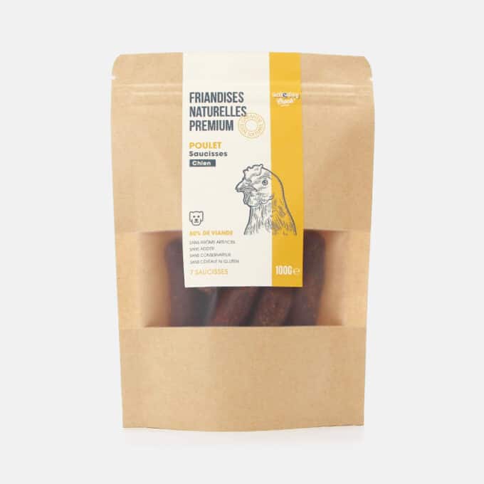 Friandises naturelles premium pour chien saucisses de poulet