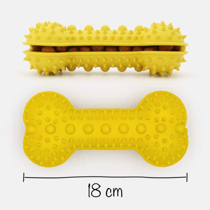 os-caoutchouc-distributeur-croquette-chien-2 Jouet en caoutchouc pour chien distributrice de croquettes jouet anti-glouton