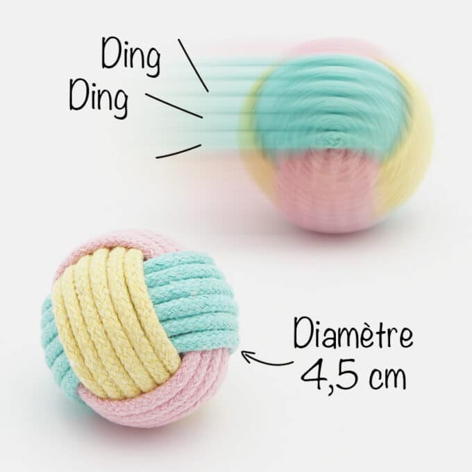 Balle en corde coton avec grelots pour chat