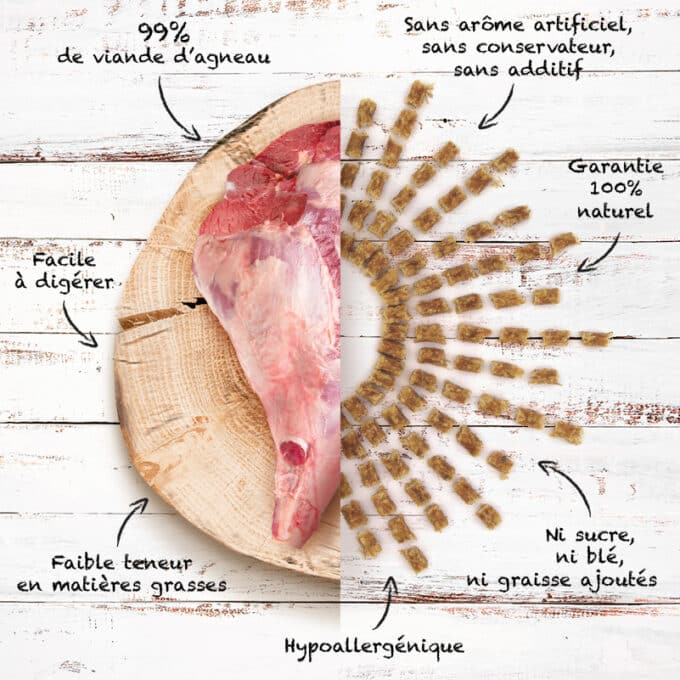 Friandises naturelles premium pour chat et chien bouchées tendres d'agneau