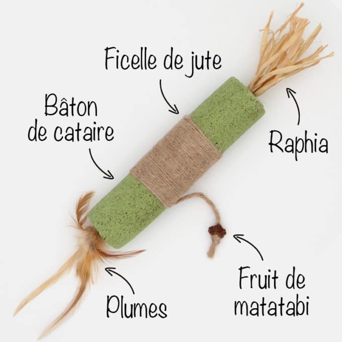 Gros bâton d'herbe à chat cataire avec corde ficelle et raphia pour chat