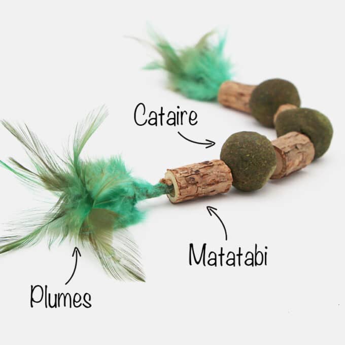 jouet-cataire-matatabi-plumes-chat jouet herbe à chat balle de cataire et bâton de matatabi