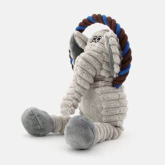 Peluche éléphant qui couine avec corde pour chien