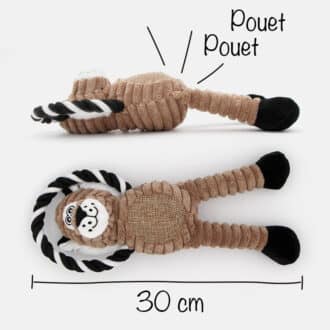 Peluche tigre qui couine avec corde pour chien