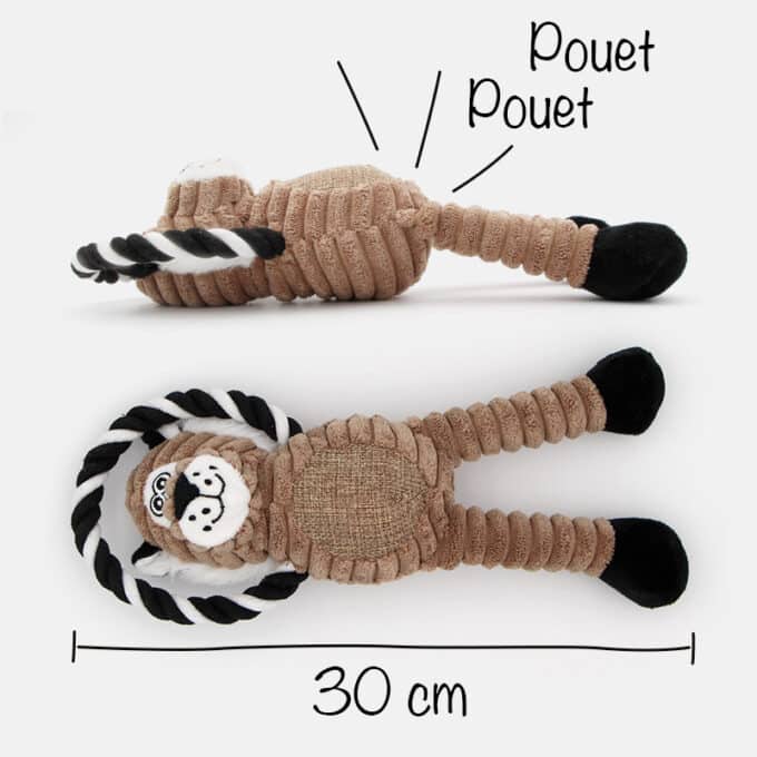peluche-corde-chien-tigre-sonore-bruit-1 Peluche tigre qui couine avec corde pour chien